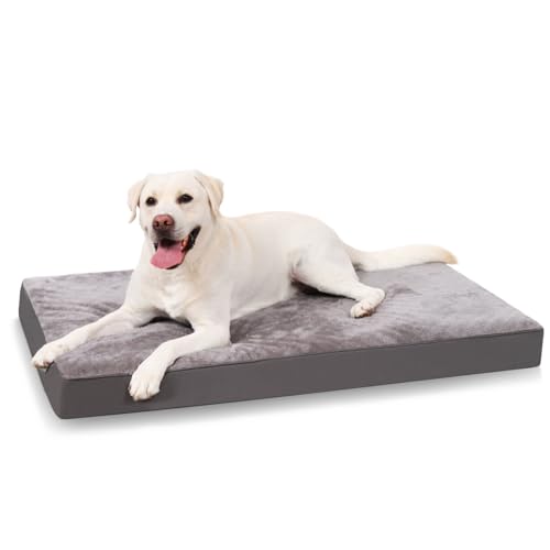 KSIIA Panier Chien Grande Taille, 90x55cm, Coussin Dehoussable pour Chien, Lit Chien Orthopédique, Tapis Matelas Chien, Dog Bed Housse Amovible et Lavable en Machine, Fond Antidérapant, Gris Foncé