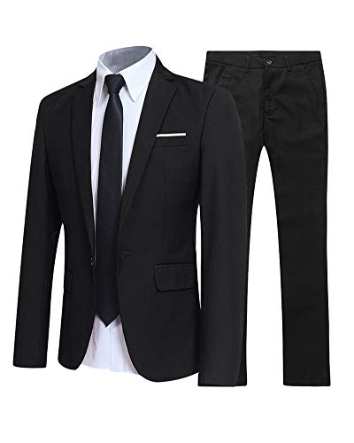 Costume Homme de Couleur Unie Les Affaires Slim Fit Deux Pièces Noir S