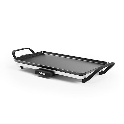 Tristar Table Grill Slim M - Plaque de cuission surface généreuse de 46 x 26 cm - Thermostat réglable - Poignées amovibles - Revêtement antiadhésif - Facile à nettoyer - BP-2667