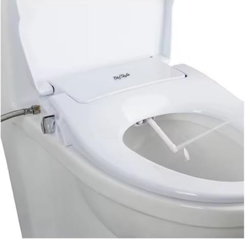 BbfStyle - Marque Française - Abattant Bidet WC - Abattant de WC Japonais pour l'hygiène intime - Double Jet - Forme Ronde - non électrique - à eau froide - en ABS - Blanc - Taharat