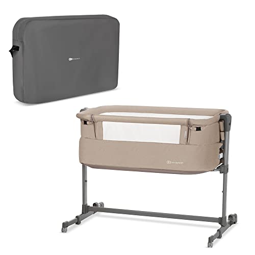 Kinderkraft NESTE UP Lit bébé cododo, Lit bebe avec matelas de la naissance, Réglage de la hauteur, Facile adapter au lit du parent, Pieds réglables, Sac de Transport inclus, Beige