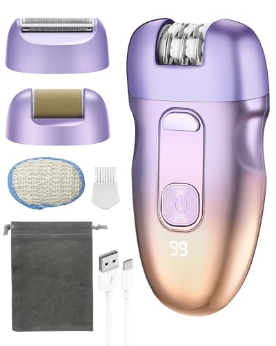 3-en-1 Épilateur Électrique Femme Sans Fil, Epilateur Visage avec Têtes Interchangeables, IPX6 & LED, USB-C Étanche Rasoir Électrique Femme pour Jambes, Aisselles, Épilateurs et Accessoires