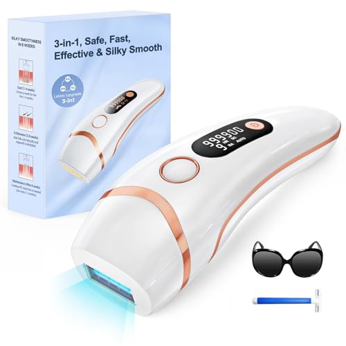 ZKMAGIC IPL Appareil d'épilation laser pour hommes et femmes, 999,900 impulsions lumineuses, 3 fonctions HR/SC/RA et 9 niveaux d'énergie, épilation indolore pour le corps, le visage, les jambes