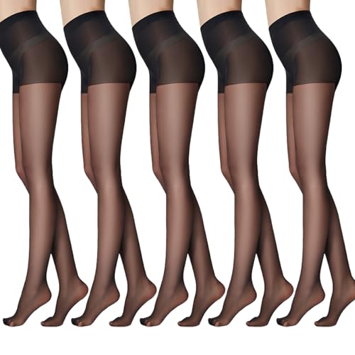 BDSHUNBF 5 Pcs Collant Femme Grande Taille, Collant Transparent 15 Deniers, Collants Femme en Microfibres, Résistants, Confortables, Extensibles, Bas Collant Femme Collant noir Gemme pour Femme