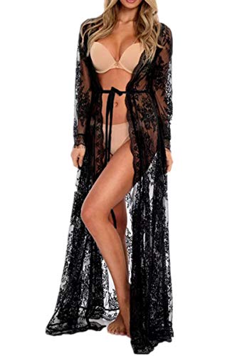 YOUKD Cardigan en Dentelle pour Femmes Voir à Travers la Robe Boho Kimono Long Robes de Plage de Maillot de Bain