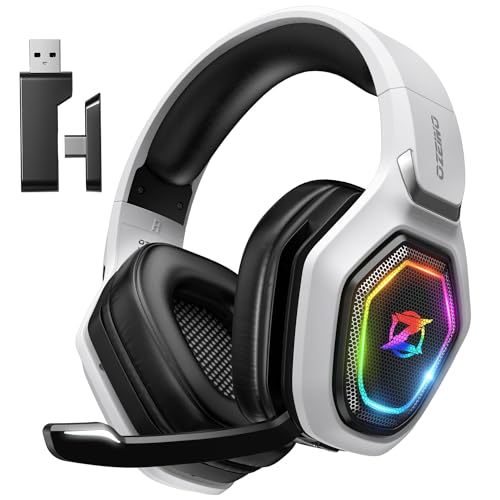 Ozeino Casque Gaming Sans Fil pour PC PS5 PS4, 2.4GHz Audio sans perte, USB & Type-C casque de jeu Ultra Stable avec Microphone Flip, Casque Gamer avec batterie 40 heures pour Switch Laptop Mobile Mac