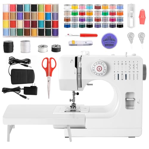 Machine À Coudre Professionnelle avec Grande Table à Coudre, Machine à Coudre Portable et Polyvalente, Machine à coudre débutant avec 14 programmes de couture Kit de couture 64 couleurs Avec Pédales