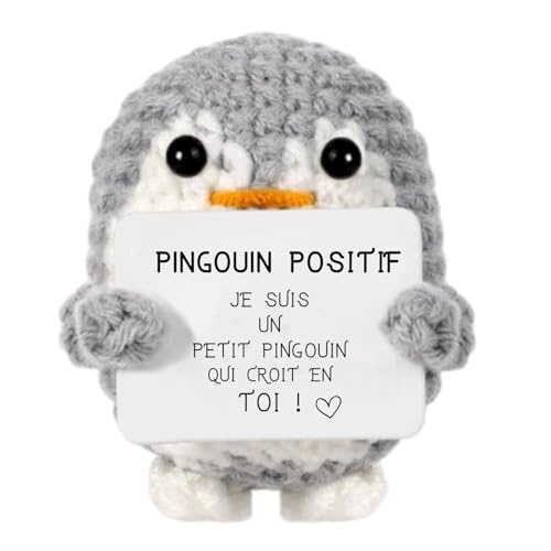 Cadeau Original & Amusant | Pingouin Positif en français | Idée Drôle Fete | Anniversaires Homme Femme Couple Ado | Objet Collegue Bureau | Peluche Enfant Fillle Garcon | Poupée Humour & Motivation