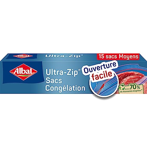 Albal - 15 Sacs Congélation Ultra Zip - Moyen Modèle 3L - Fermeture Zip - Résistant - 70% de ressources recyclées