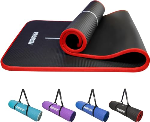 PROIRON Tapis de Yoga Epais 10MM, Antidérapant Tapis d'exercice Fitness, Tapis de Gymnastique pour Yoga Pilates Gym Exercices Sport Camping Voyage, en Mousse NBR/respecte la Peau, Noir