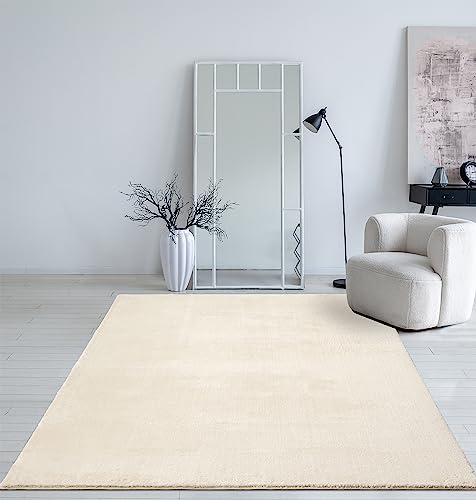 Mia´s Tapis Taos Tapis Moelleux à Poils Courts, Dessous antidérapant, Lavable à 30 degrés, Super Doux, Aspect Fourrure, Beige, 80 x 150 cm