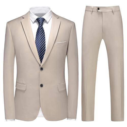 KUDMOL Costume Homme 2 Pièces Mariage Slim Fit d'affaires à Deux Boutons Smokimg Formel Couleur Unie Blazer Veste et Pantalon(Champagne,L)