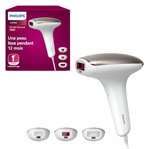 Philips Lumea série 7000, Épilateur à lumière pulsée, alternative à l'épilation laser, 3 embouts pour le corps, le visage et le maillot, modèle SC1999/00