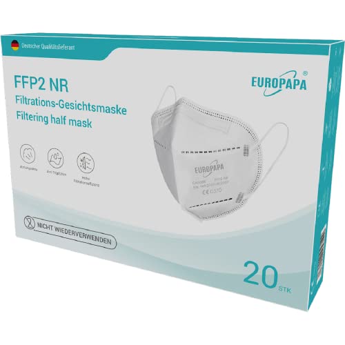 EUROPAPA® 20x FFP2 Masques Anti-PoussiÈRe À 5 Couches EmballÉS HygiÉNiquement Individuellement Masque Facial CertifiÉ Corps EU 2016/425