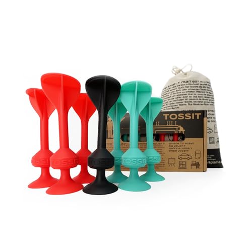 TOSSIT Jeu fléchette Ventouse, pétanque intérieur extérieur pour Sol et Mur, Silicone Puissant et Durable, Starter Pack, Rouge Cyan