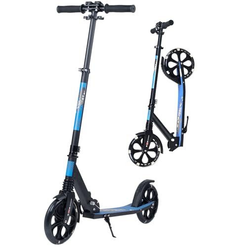 Dskeuzeew Trottinette Pliable Réglable avec Lumière LED, Convient aux Enfants et aux Adultes, Roues de 205 mm en Polyuréthane, Frein Arrière Antidérapant, Peut Supporter 100 kg