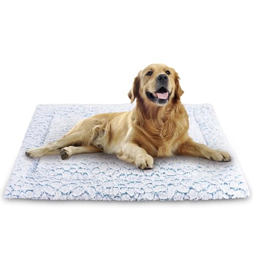 Aspand Tapis Chien,Matelas Douillet et pour Chien Grande Taille de Compagnie,94x61cm,Coussin Moelleux pour Cage ou en Voyage,et Facile à Nettoyer,Bleu