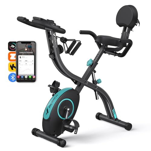 MERACH 4 en 1 Vélo D’Appartement Pliable, Velo d Appartement avec Moniteur LCD et Mesure du Pouls, Vélos de Fitness Magnétique Avec 16 Niveaux Résistance Magnétique & Coussin de Siège Confortable