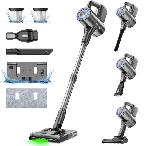 VersLife S7PLUS Aspirateur Balai sans Fil avec Fonction Nettoyage, 2 en1 Aspirateur sans Fil Puissant 35Kpa avec 40 Min d'Autonomie, Aspirateur Balai pour Dur Tapis Sols Poils d'animaux,Lumière LED