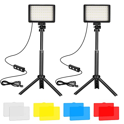 Ci-Fotto Lampes Vidéo LED 2-Pack, Panneau LED Video USB à Variable 5600K avec Mini Trépied et Filtres Colorés pour Photographie, Prise de Vue sous Angle Bas, Enregistrement Vidéo, Streaming de Jeux