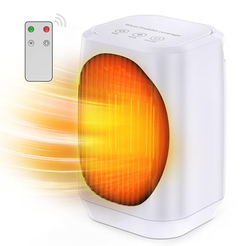 Lightswim Chauffage d'appoint électrique portable oscillant à 70°, 1200 W PTC en céramique avec 3 modes, mini chauffage/refroidisseur pour bureau, chambre, intérieur (blanc)