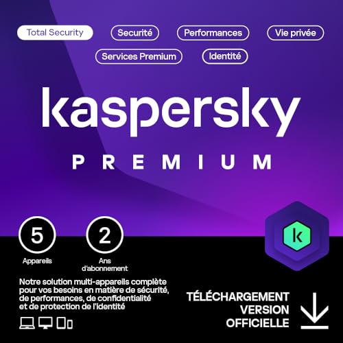 Kaspersky Premium Total Security 2024 | 5 appareils | 2 ans | Anti-Phishing et Pare-feu | VPN illimité | Gestionnaire de mots de passe | Contrôle Parental| PC/Mac/Mobile | Code d'activation par email