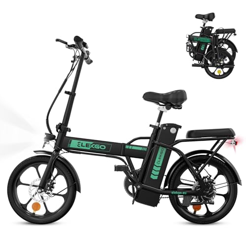 ELEKGO Vélo électrique 16 Pouces Vélo Pliant 36V 8,4Ah Batterie Vélo de Banlieue, Moteur 250 W Vélo de Ville, jusqu'à 35-70 km Vélo électrique pour Adultes