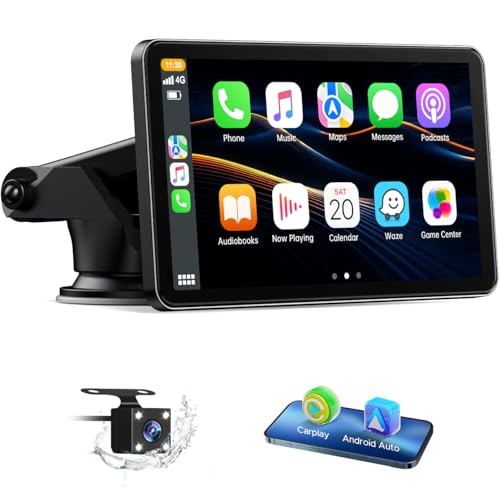 Volam Ecran Carplay Voiture avec Carplay sans Fil Android Auto,1080p Caméra de Recul, 7 Pouces Ecran Tactile, Lien Miroir, Navigation, Assistant Vocal, Siri, Goog-Le Assistant Vocal, Bluetooth 5.0