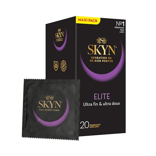 Skyn Elite : Lot de 20 Préservatifs sans latex Skynfeel pour Homme / Taille Régulière, Ultra-Fins et Doux, Forme Droite et Lisse / Largeur nominale 53mm