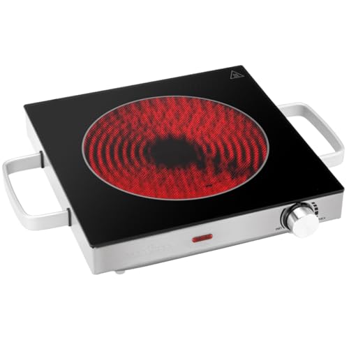 ProfiCook Plaque de cuisson individuelle PC-EKP 1210, Plaque de cuisson électrique en vitrocéramique, pour camping/cuisine/bureau/extérieur/simple, pour tous types de casseroles, 2000 watts