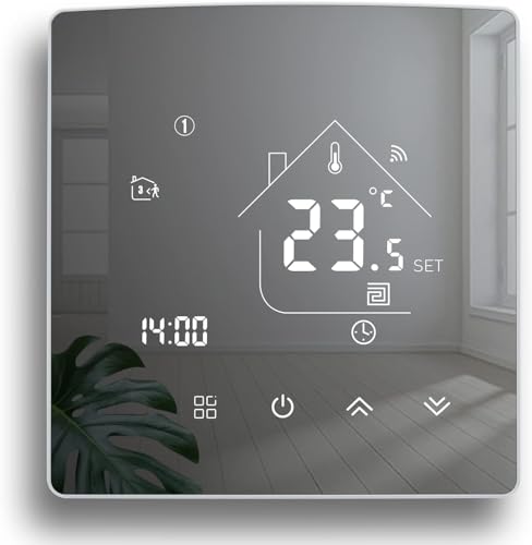 Thermostat WiFi Intelligent Tuya,Ecran Miroir Thermostat chaudière à gaz,Thermostats Connecté,Thermostat programmable Filaire,régulateur de température ambiante Compatible avec Alexa Google Home 3A