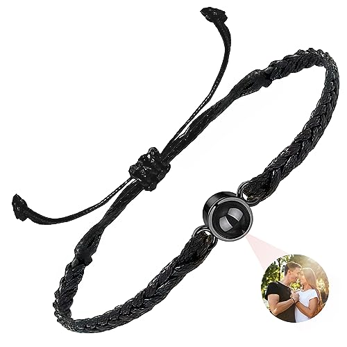 Easycosy Bracelet Photo Personnalisé Avec Image Projection, Bijoux Avec Photo dans la Pierre, Cadeau Personnalisable pour Couple Femmes Hommes Ami Cadeau de Saint-Valentin Anniversaire Tous les jours