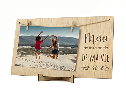 CONTRAXT Cadre photo pele mele photo mural. Cadeau détail Carte Remerciement ami spécial Cadre support tableau pele mele porte photo deco corde pince mural bois pèle mêle photo homme Femme (Merci FR)