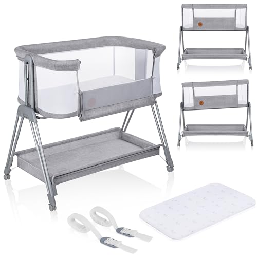 lionelo Luna, lit Bebe indépendant, cododo avec Matelas, co-Sleeping, du Nouveau-né à 9 kg. Hauteur et Inclinaison réglables, 4 Roues avec Blocage, Fixation au lit des Parents, aéré