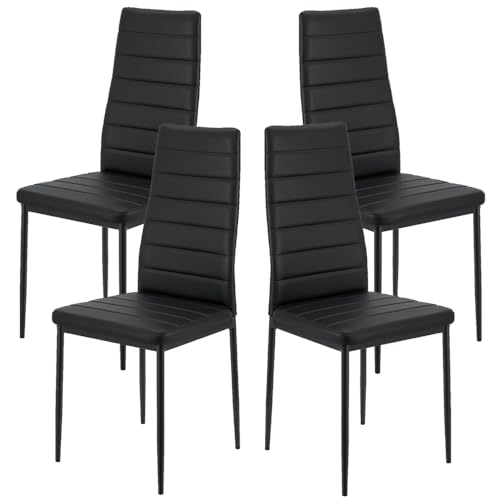 LEADZM Lot de 4 Chaises de Salle à Manger, Siège Rembourré épais, Dossier Ensemble Chaises de Cuisine (Schwarz, Lot de 4)