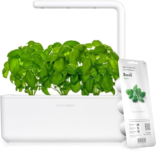 Click & Grow Smart Garden - Potager Interieur à 3 places | Jardiniere d'Interieur avec Lampe LED pour Culture de Plante Verte Tomate & Herbes Aromatiques | Jardin Interieur Blanc - Jardinière Indoor