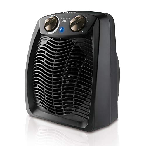 Taurus Tropicano 2400 - Radiateur soufflant 2400W, 3 positions froid/Chaud, Surface jusqu'à 24m2, Thermostat réglable, Fonction ventilateur, Témoin lumineux de fonctionnement, Noir