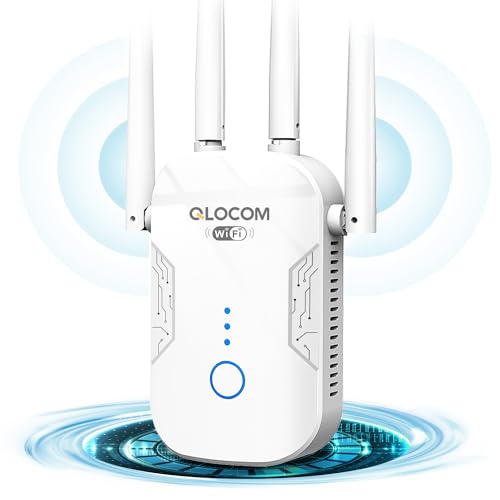 QLOCOM 2024 Nouveau Répéteur WiFi Puissant 1200Mbps, Amplificateur WiFi Puissant sans Fil Double Bande 5GHz & 2.4GHz WiFi Booster avec WPS, Compatible avec Toutes Les Box Internet