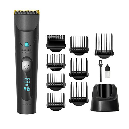 Cecotec Tondeuse Bamba PRecisionCare Titanium. Batterie avec autonomie de 60 minutes. Lames en acier inoxydable avec revêtement en titane, 3 Peignes pour barbe et cheveux (Wet&Dry)