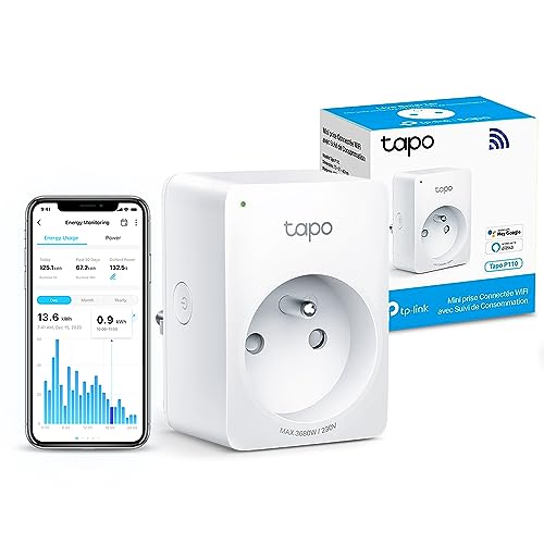 Tapo Prise Connectée WiFi, Suivi de consommation, 16A Type E, compatible avec Alexa et Google Home, Contrôler le ventilateur, le climatiseur, Économie d'énergie, Commande vocale, Tapo P110(FR)