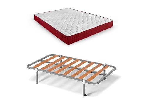 HOGAR24 ES Lit Complet, sommier Basic + Matelas à mémoire de Forme Spring Plus, avec Jeu de Pieds avec Pince de 25 cm, Dimensions : 90 x 190 cm