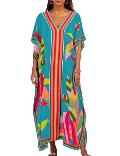 Bsubseach Kaftan pour Femme Long Maillot De Bain Coverup Plus Size Robe Caftan Bikini Beach Cover Up Resort Wear Bleu Ciel