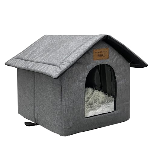 Vinnypet Niche d'extérieur pour Chat Maison avec Coussin en Peluche Résistante à l'hiver Imperméable Maison Pliante Portable pour Chats Sauvages pour Animaux Domestiques Errants 40x35x40cm