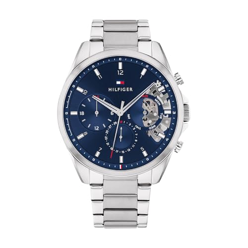 Tommy Hilfiger Montre Analogique Multifunction à Quartz pour homme avec Bracelet milanais en acier inoxydable et en piel