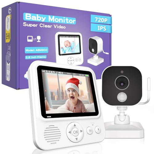 OBVHNUA Babyphone Camera Bébé 2,8" 720P LCD Moniteur Vidéo 2000mAh USB-C Baby Phone avec Zoom Numérique VOX Vision Nocturne Communication Bidirectionnelle Capteur de Température 8 Berceuses 5 Réveil