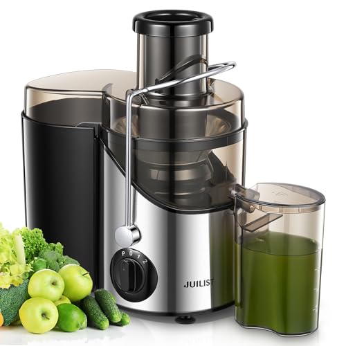 JUILIST Centrifugeuse Extracteur de Jus, pour fruits et Légumes, Goulotte d'Alimentation 65 mm, 3 Réglages, Avec Brosse de Nettoyage, Facile à Nettoyer, Sans BPA