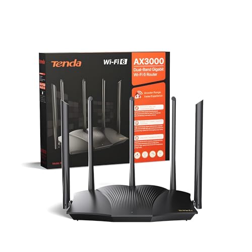 Tenda Routeur WiFi 6 RX12 Pro, Router WiFi AX3000 Bi-Bande, 5 * 6dBi Antennes à Haut Puissance, Large Couverture, Ports Ethernet LAN/WAN sans Configuration, Gestion Intelligente des Visiteurs