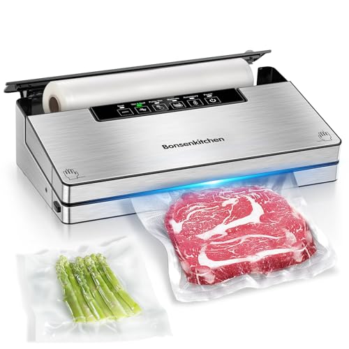 Bonsenkitchen Machine Sous Vide Alimentaire, Machine Sous Vide à 5 Modes-8 L/min, Technologie Globefish pour Un Travail en Continu à Grande Vitesse,Vide Rapide, Rangement des Rouleaux avec Cutter,125W