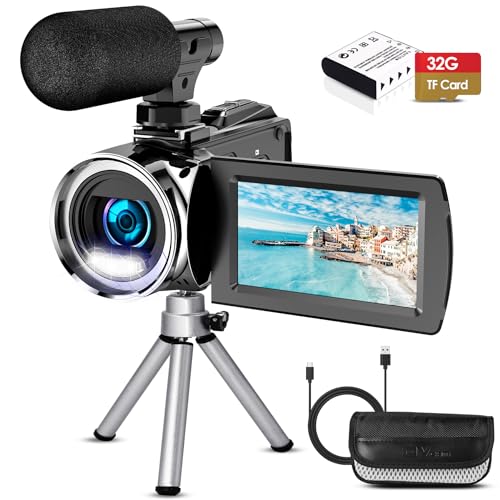 Hojocojo Caméscope vidéo 4K 36 MP Vlogging Caméra pour Appareil Photo numérique Youtube 30 FPS 3,0 '' 270 ° avec Zoom numérique 18 x trépied, Carte SD 32GB & Piles