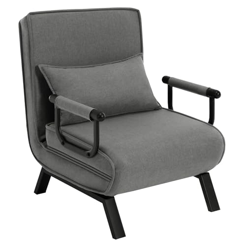 WOLTU Fauteuil Lit 1 Place Convertible, Canapé Lit Convertible 3 en 1, avec Dossier Réglable en 5 Positions, Fauteuil Salon, Oreiller Amovible, Siège Rembourré, Accoudoirs, Gris Foncé